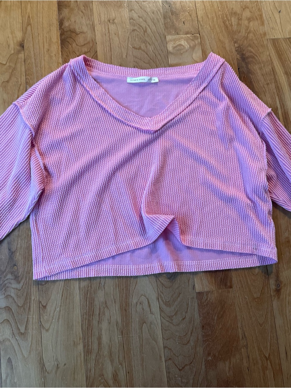 Altar'd State Pink Ribbed V-Neck Cropped Top